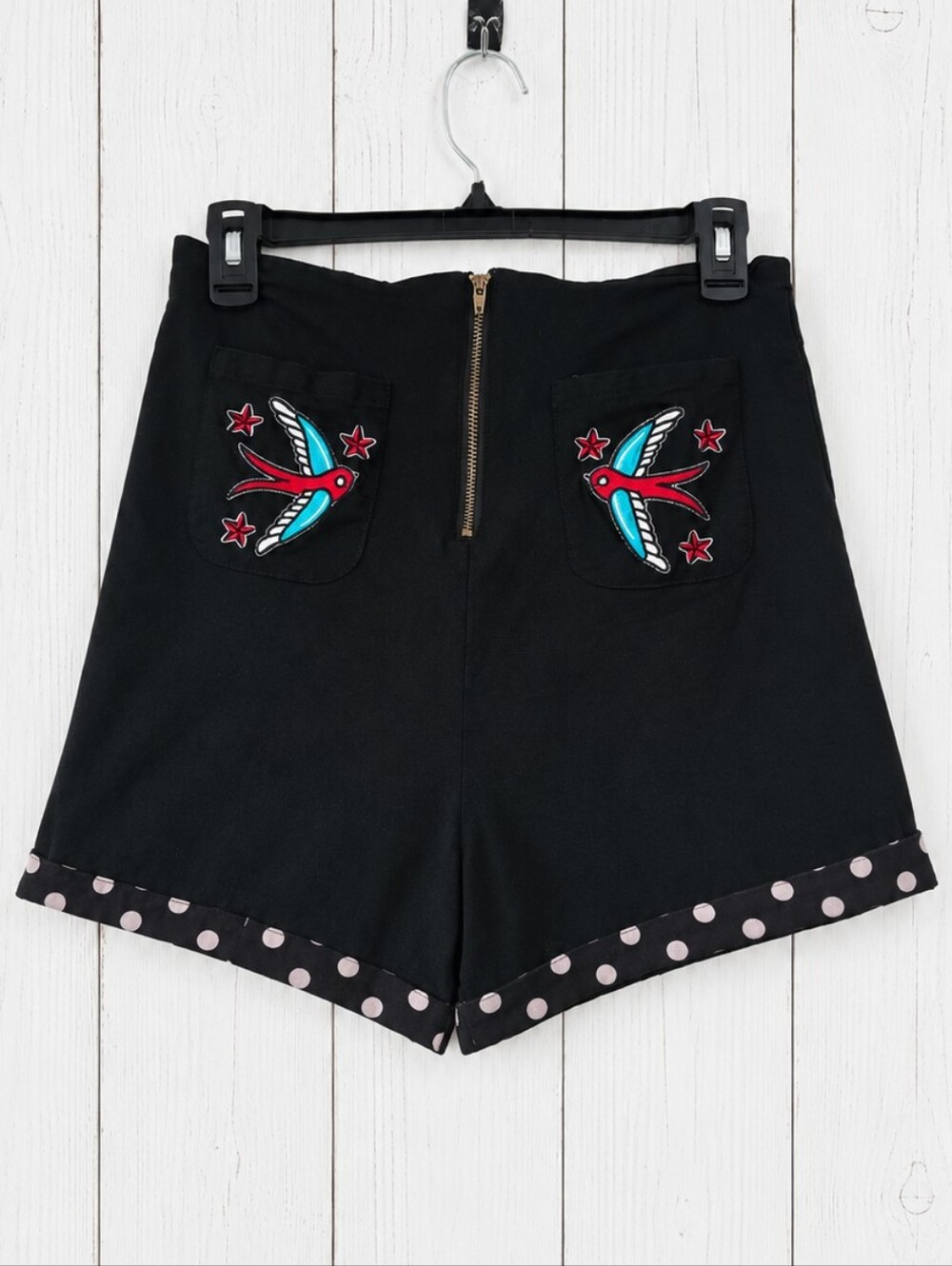 RARE Vintage Too Fast Banjo & Cake Black High-Waist Sailor Shorts with Swallows